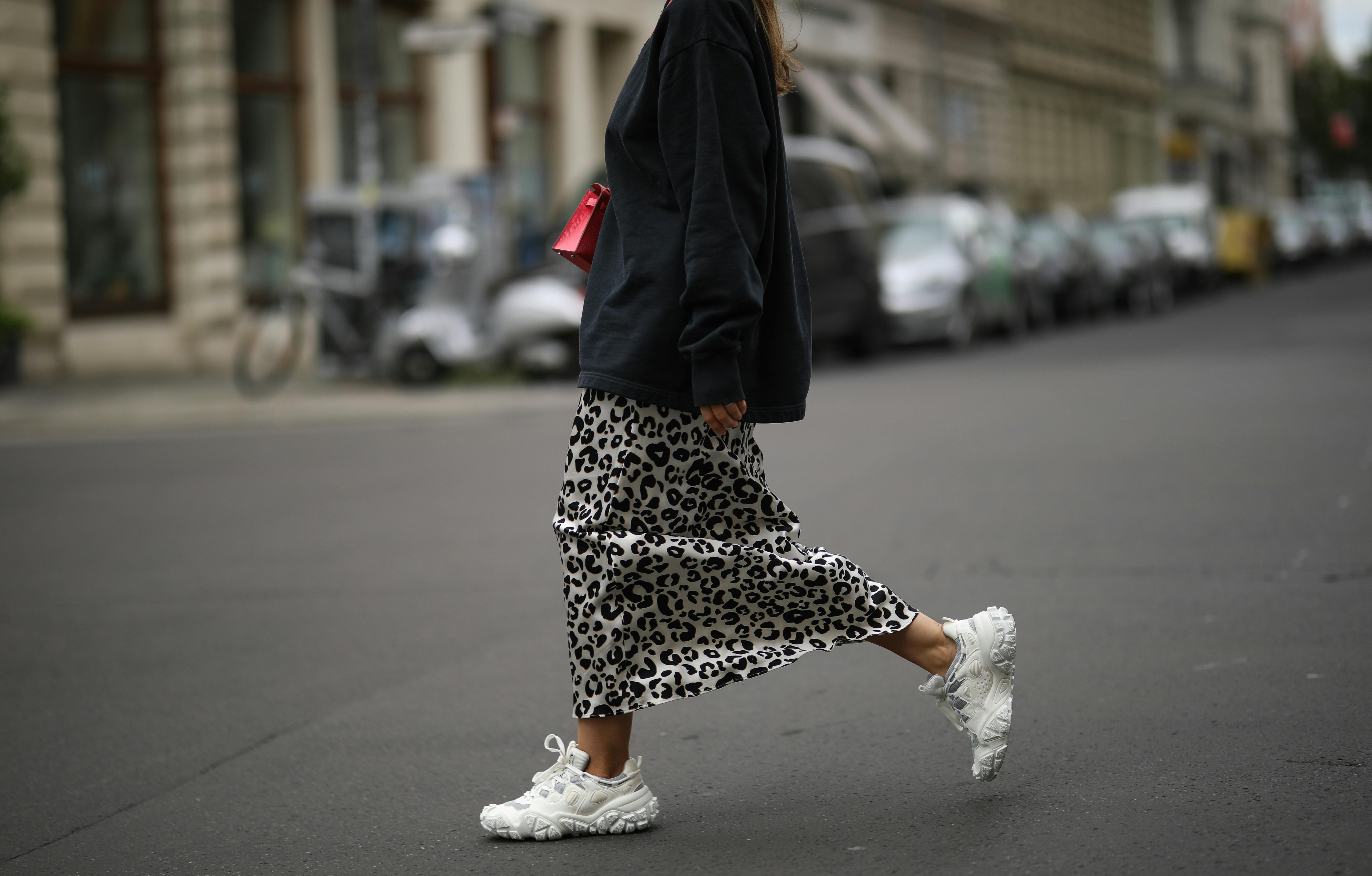 Leopard skirt with clearance sneakers